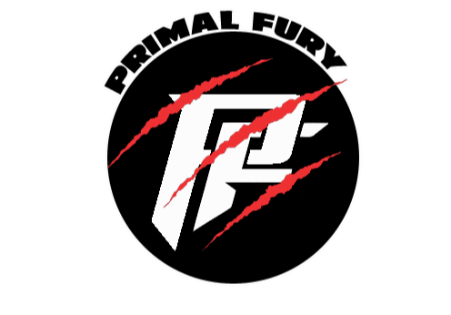 A black and white logo of primal fury.