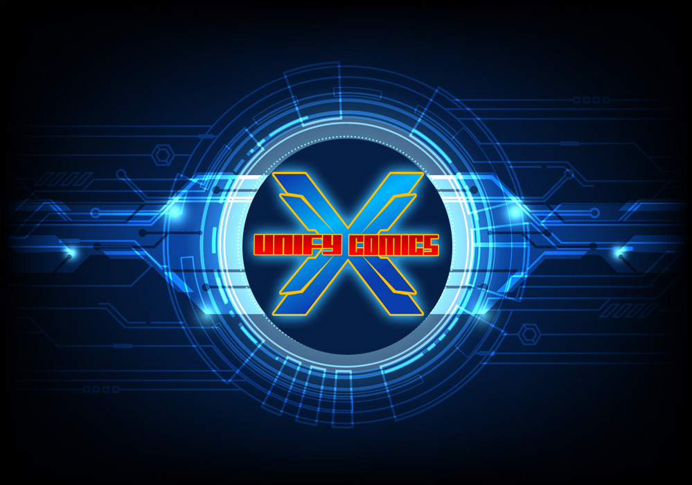 A blue and black background with an x logo